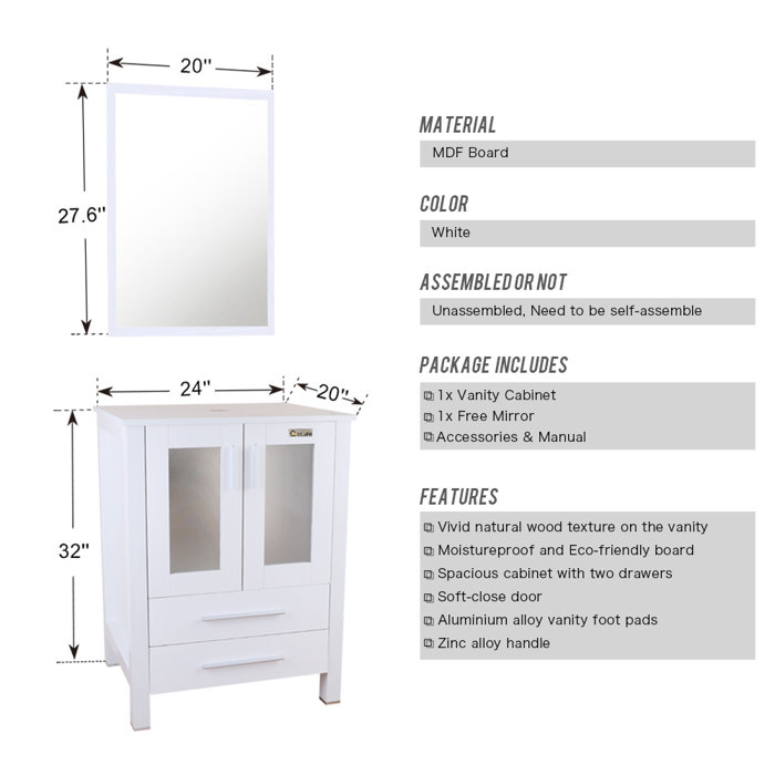 Orren Ellis Olivette 24'' Single Bathroom Vanity Set with Mirror
